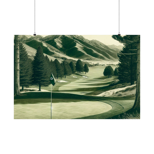 Poster Print - Mountainous Golf Course Lucky 13th Green